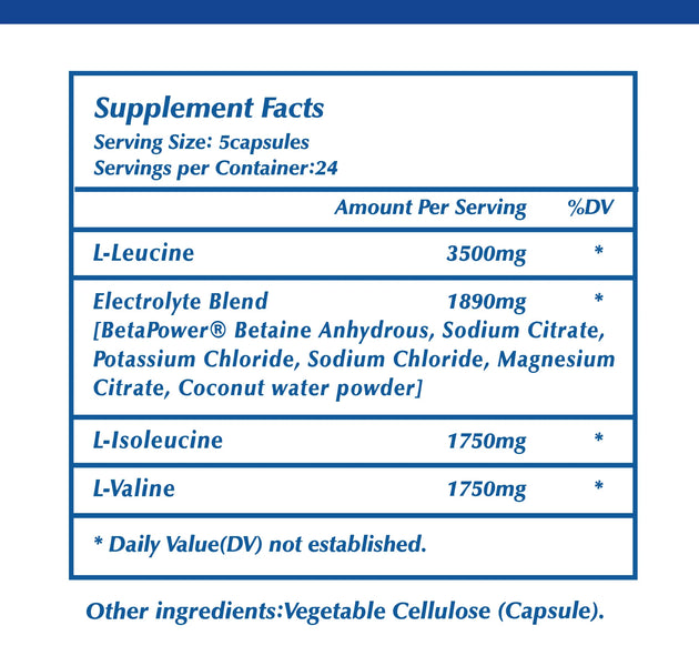 Sport BCAA Supplements - Supports Muscle Growth and Recovery, Electrolyte Balance, and Hydration - 120 Capsules