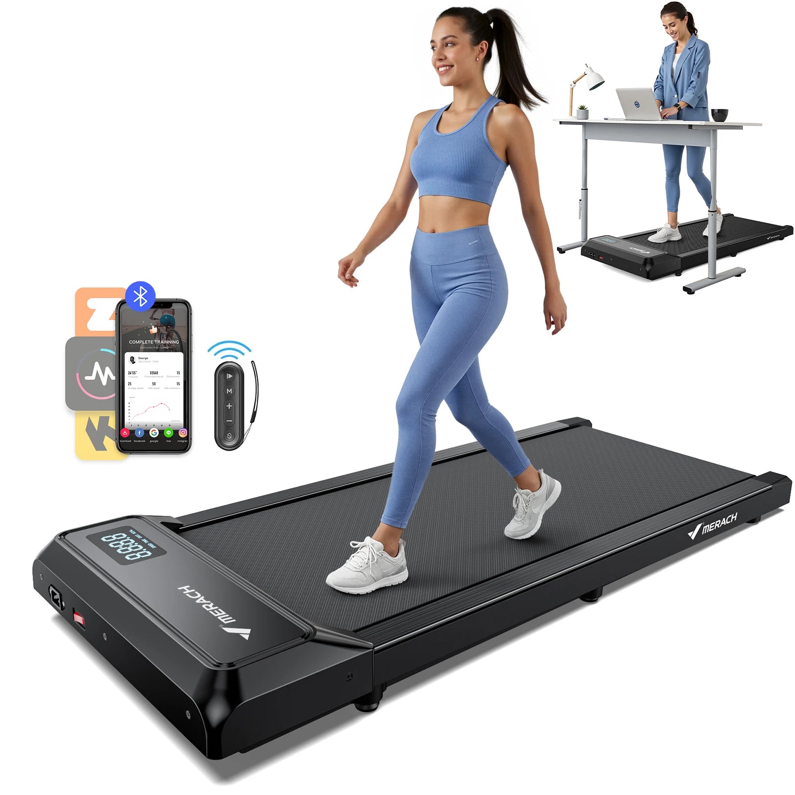 MERACH Walking Pad Under Desk Treadmill Portable Mini Treadmills for Home Seamless One-Piece Molding Design 265LBS Walkpad