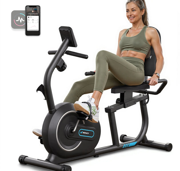 MERACH Recumbent Exercise Bike for Home Smart Bluetooth Exclusive App Connectivity LCD Heart Rate Handle Magnetic Recumbent Bike