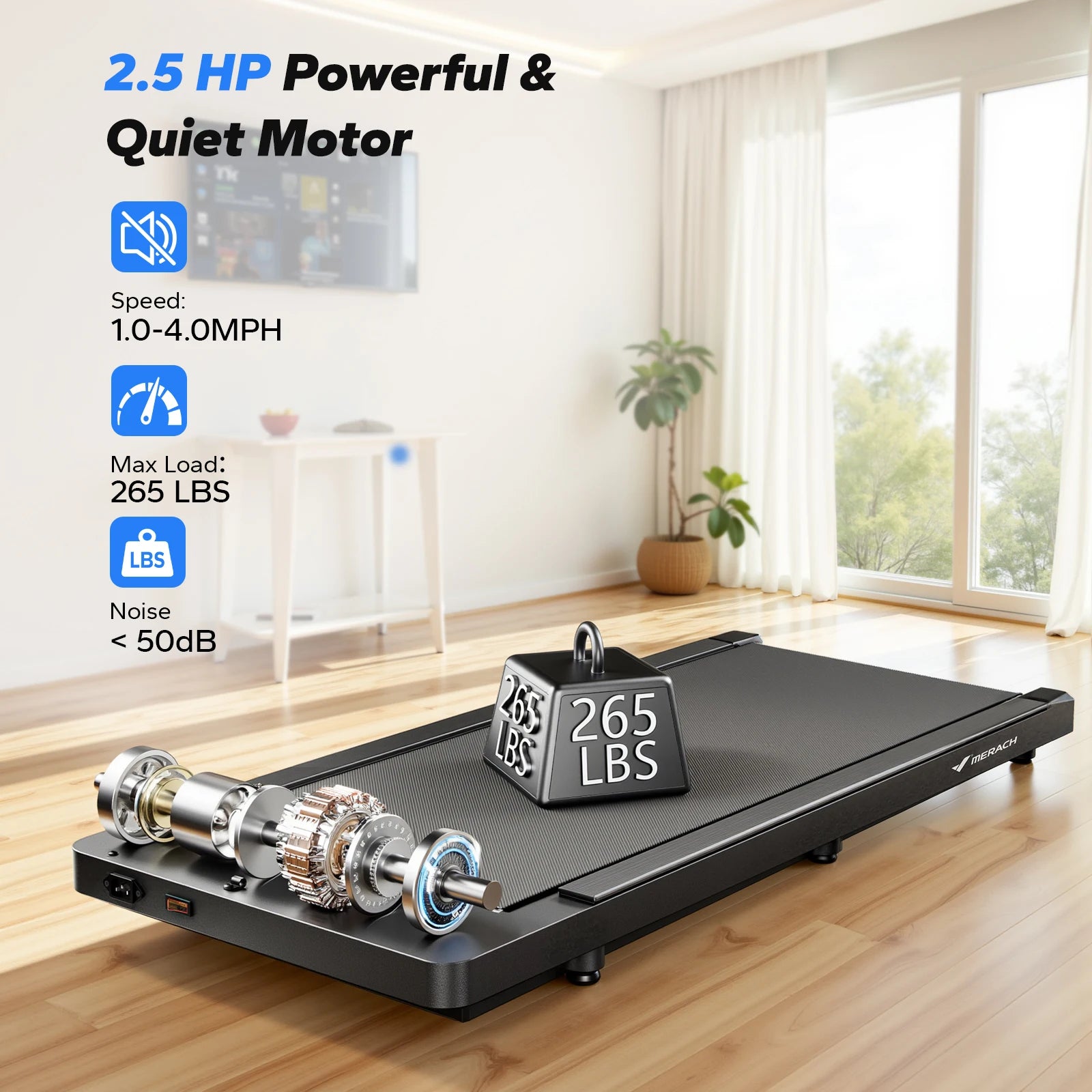 MERACH Walking Pad Under Desk Treadmill Portable Mini Treadmills for Home Seamless One-Piece Molding Design 265LBS Walkpad