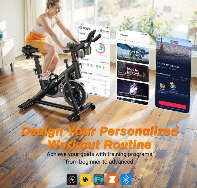 MERACH Exercise Bike Brake Pad Stationary Bike Low Noise Indoor Cycling Bike 270lbs Weight Capacity Tablet Mount Fitness Courses