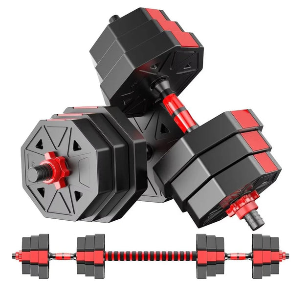 Adjustable Dumbbell to Barbell Fitness Set – 44lbs Anti-Slip Grip, 3-in-1 Home Gym Strength Training Barbell Weight Set
