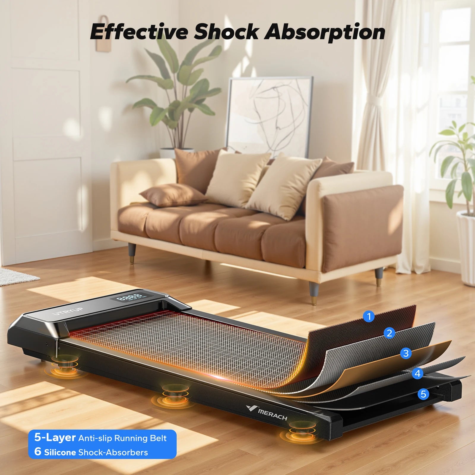 MERACH Walking Pad Under Desk Treadmill Portable Mini Treadmills for Home Seamless One-Piece Molding Design 265LBS Walkpad