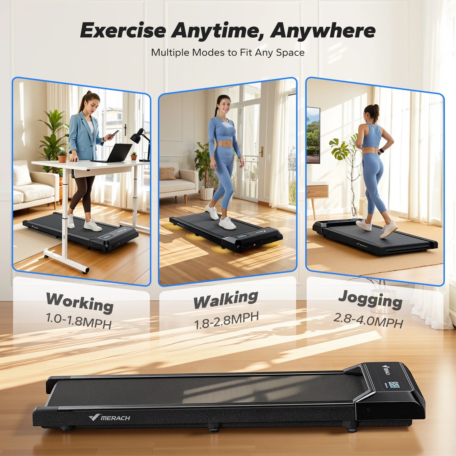 MERACH Walking Pad Under Desk Treadmill Portable Mini Treadmills for Home Seamless One-Piece Molding Design 265LBS Walkpad
