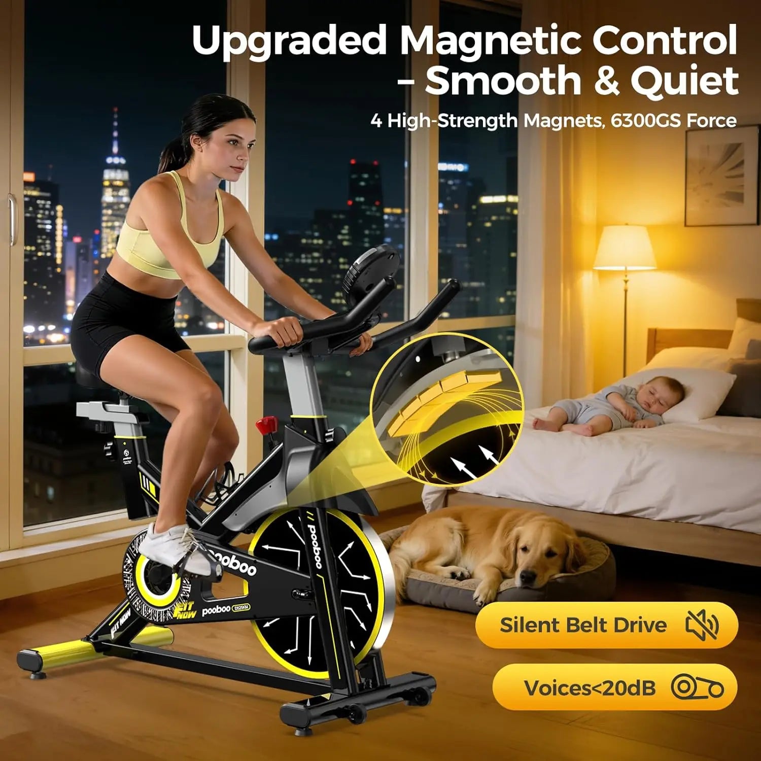 Magnetic Exercise Bike, Quiet Stationary Bike with APP and 350lbs Weight Capacity, Indoor Cycling Bike with LCD, Customized