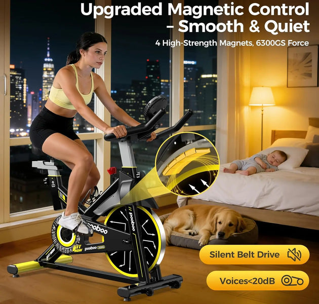 Magnetic Exercise Bike, Quiet Stationary Bike with APP and 350lbs Weight Capacity, Indoor Cycling Bike with LCD, Customized