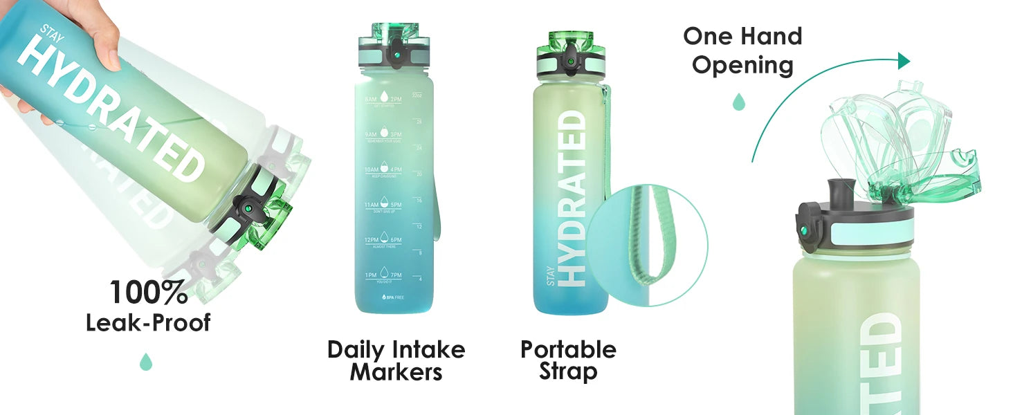 32oz Water Bottle Motivational Sport Water Bottle Leakproof Drinking Bottles Outdoor Sports Travel Kettle Drinking Water Bottle