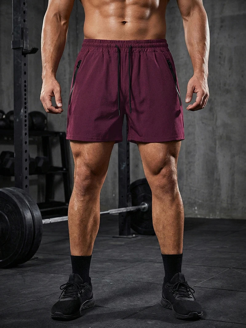 Men's Gym Workout Running Shorts with Zipper Pockets Mesh Liner Summer Sports Athletic Quick Dry Stretchy Shorts Swim Trunks