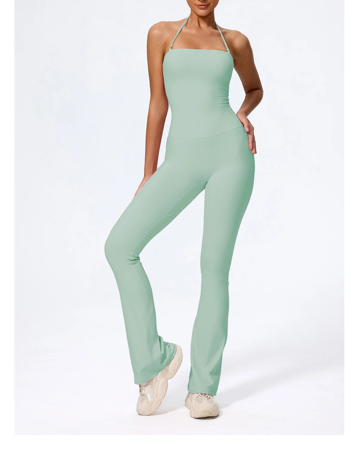 Ctenkevet New Women Sleeveless Hang Neck Jumpsuit Backless Flared Activewear Female Yoga Clothes Sport Outfit For Woman Overalls