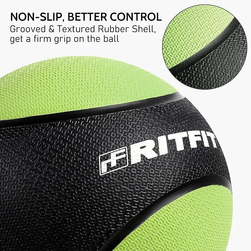 RitFit Weighted Medicine Ball,Non-Slip Rubber Shell & Dual Texture Grip,Workout Exercise Ball for Core Strength,Balance Training