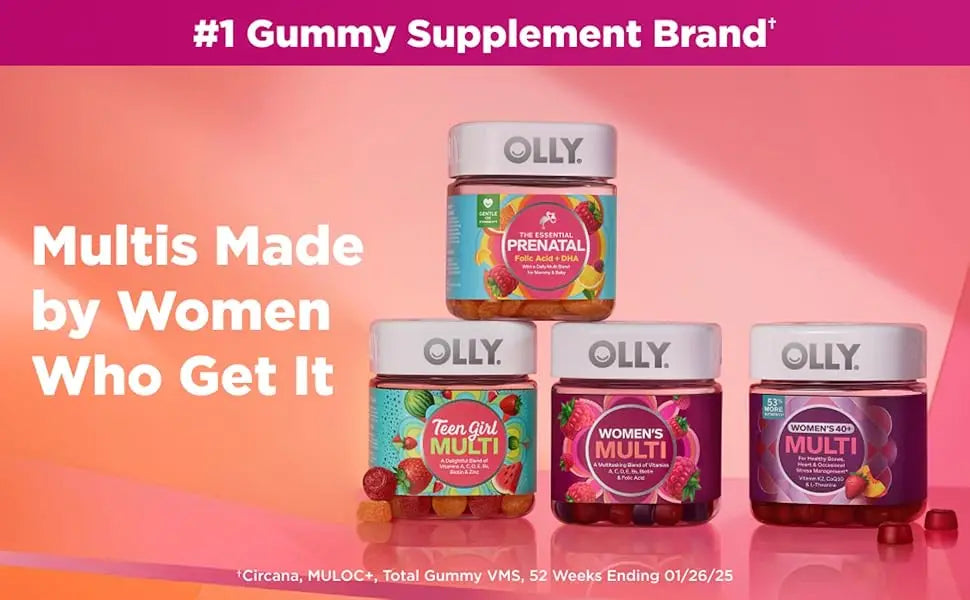 OLLY Women's Multivitamin Gummy, Vitamins A, D, C, E, Biotin, Folic Acid, Adult Chewable Vitamin, Berry Flavor, 45 Day Supply