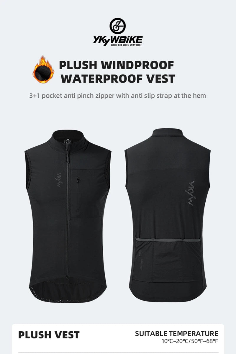 YKYW Cycling Vest Winter Waterproof Fleece Liner Rear Anti-slip Gripper Thermal Windproof Moisture Wicking 4 Pockets 7 color