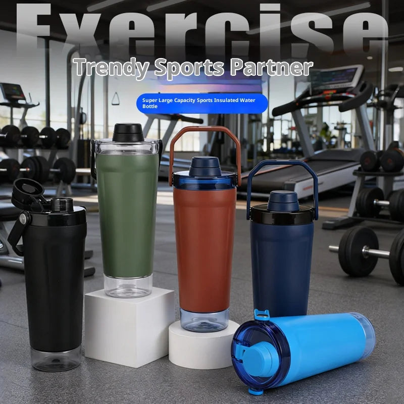 New Double-layer Protein Powder Shaker Cup, 304 Stainless Steel Insulated Sports and Gym Water Cup with Storage Compartment