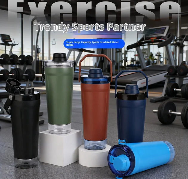 New Double-layer Protein Powder Shaker Cup, 304 Stainless Steel Insulated Sports and Gym Water Cup with Storage Compartment
