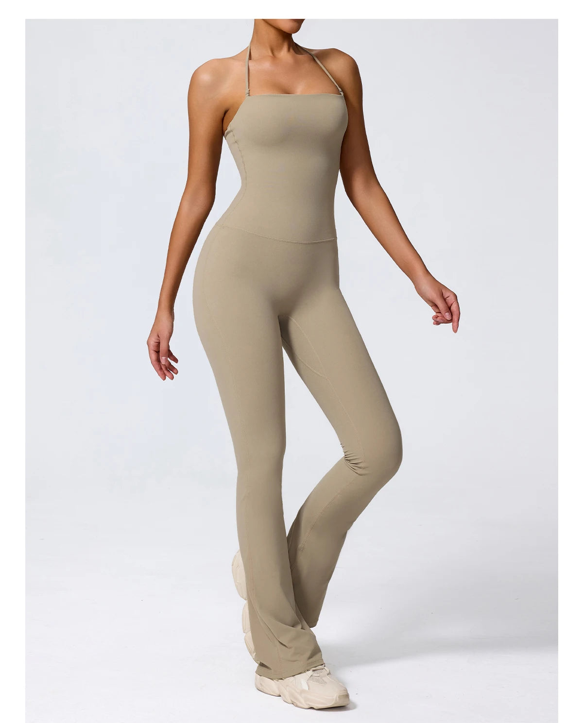 Ctenkevet New Women Sleeveless Hang Neck Jumpsuit Backless Flared Activewear Female Yoga Clothes Sport Outfit For Woman Overalls