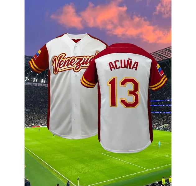 Men's #13 Venezuela Color Block Baseball Jersey Classic Retro Letter Embroidery Breathable Sportswear Short Sleeve T-Shirt