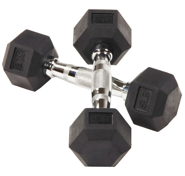 Non-Slip Grip Dumbbell, Rubber Hex, 5 lbs, 2 Count,Easy to store and carry