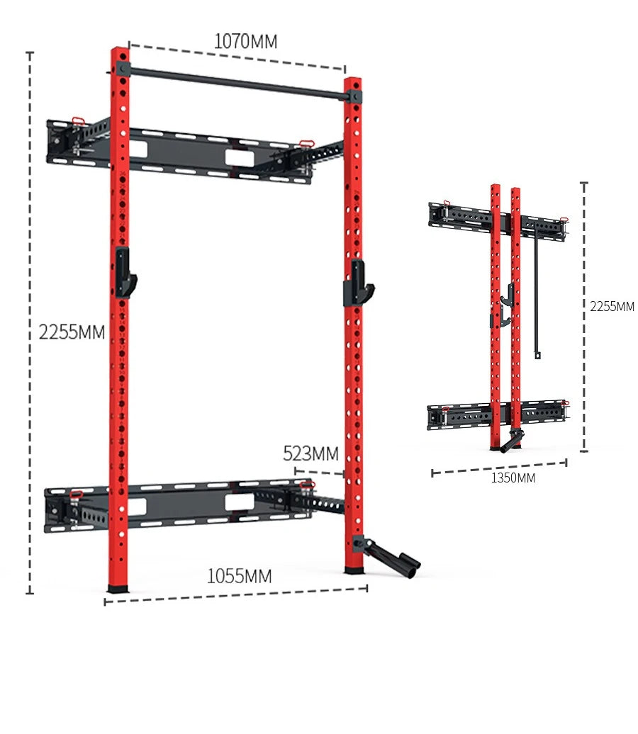 Home Gym Fitness Equipment Adjustable Power Cage Wall Mounted Folding Half Squat Rack