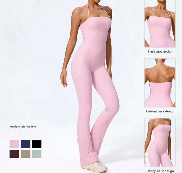 Ctenkevet New Women Sleeveless Hang Neck Jumpsuit Backless Flared Activewear Female Yoga Clothes Sport Outfit For Woman Overalls