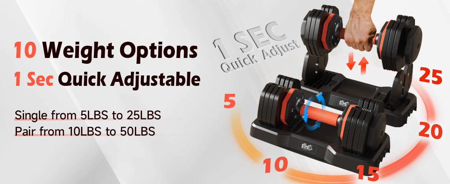 FEIERDUN Adjustable Dumbbells Set, 5LB to 25LB Dumbbell Pair,Home Gym 50lbs, Anti-Slip Handle for Exercise Equipment