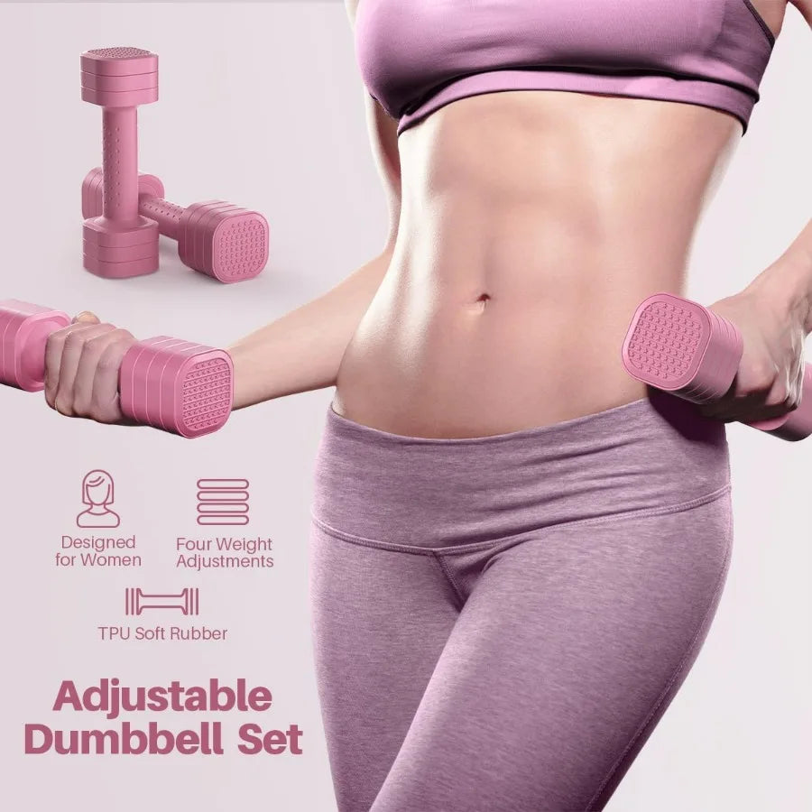 Adjustable Dumbbell Set of 2, 4 in 1 Free Weights Dumbbells Set for Women, Hand Weights for Women at Home, Each 2lb 3lb 4lb 5lb