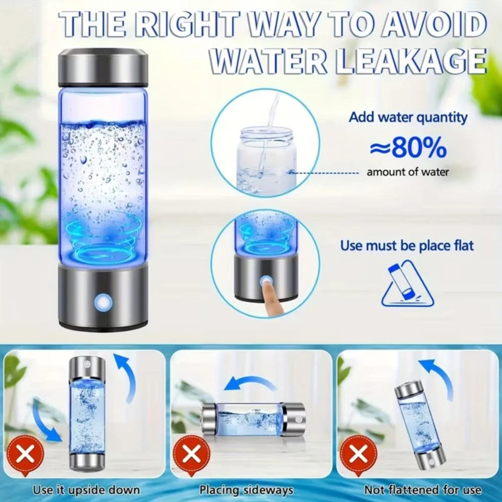 420ML Smart Portable Alkaline Water Bottle, Rechargeable Hydrogen Ionizer Generator with pH Tester for Healthy Drinking Anywhere
