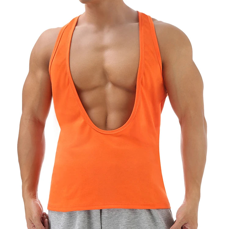 Muscle Tank Vest Men's Sports Sleeveless Shirts Sexy Deep V Neck Loose Summer Vests Solid Color T Shirts Fitness Gmy Tops