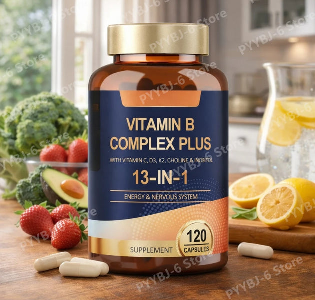 Vitamin B Complex Plus13-in-1 120Vegan Capsules Energy Support Immune Health Nerve Function Skin Wellness Antioxidant Supplement