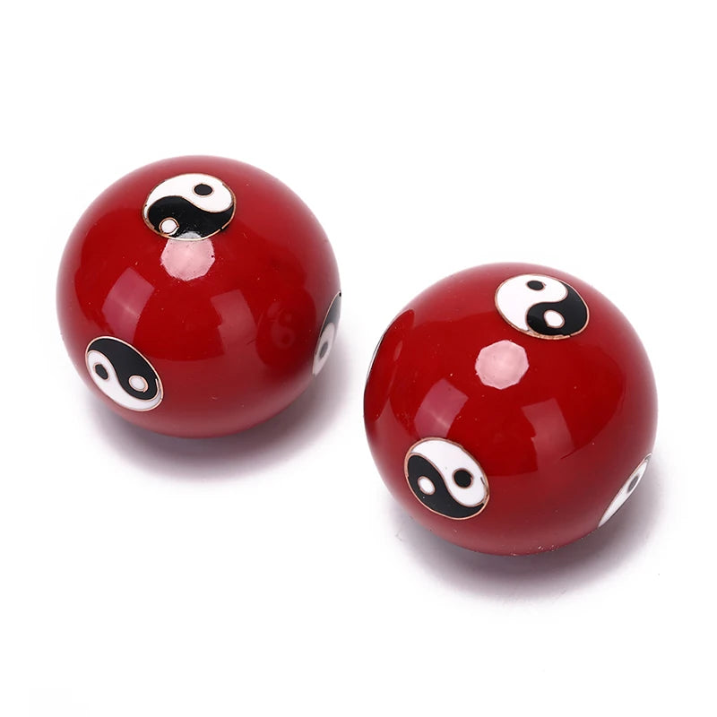 Chinese Yin Yang Meditation Balls | Red Lacquer Finish With Chromatherapy For Stress Relief & Hand Exercise