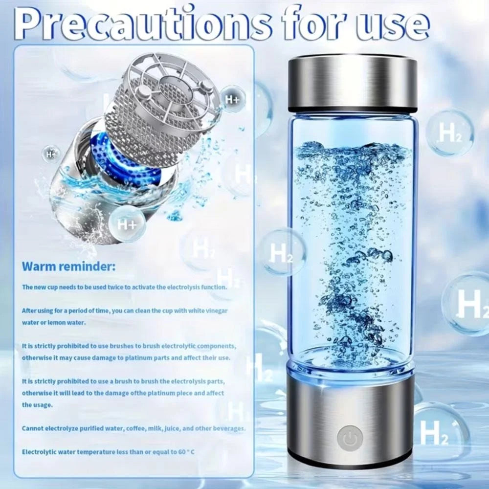 420ML Smart Portable Alkaline Water Bottle, Rechargeable Hydrogen Ionizer Generator with pH Tester for Healthy Drinking Anywhere