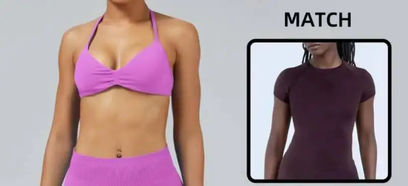 HISTELLO Impacts Strappy Bra Gym Top Women High Support Thin Strap Halter Sports Seamless Bra Scrunch Push-up Workout Yoga Tanks