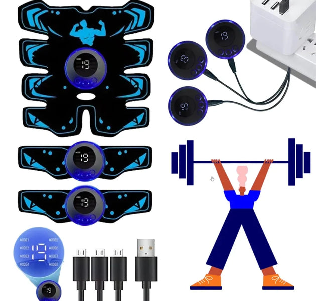 USB Rechargable EMS Muscle Stimulator ABS Arm 3 IN 1 Trainer Pad Wireless Smart Fitness Abdominal Training Electric Body Slim