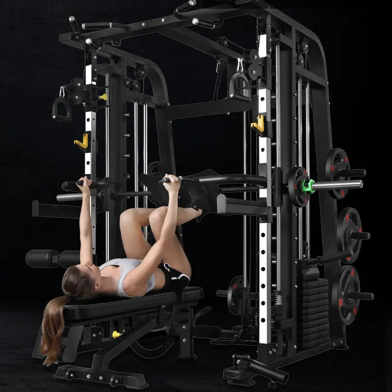 Smith Machine,Multi-Functional Exercise Equipment Home Fitness,Cage-Style,Multi-Power Adjustable, Squat Rack+Bench+100KG Weights
