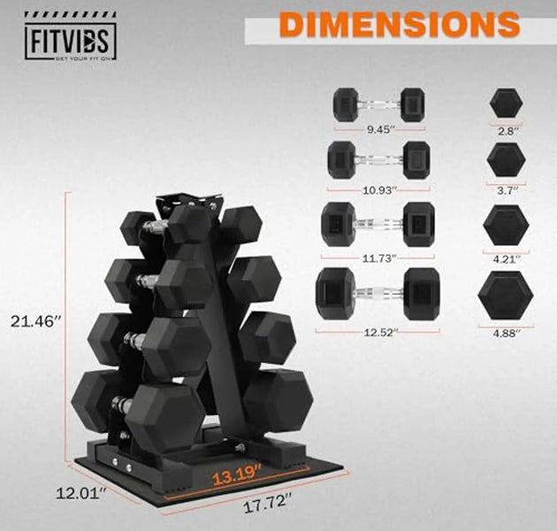 Dumbbell Set with Storage Rack, Rubber Coated Hex Hand Weights, Anti-Slip Grip Home Gym Equipment for Strength Training