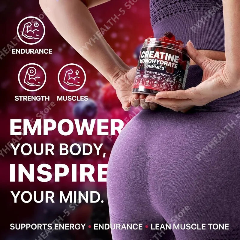 Creatine Monohydrate Gummies Vegan, Sugar-Free Pre Workout Creatine for Men & Women – Raspberry & BlackBerry Flavored Chewable