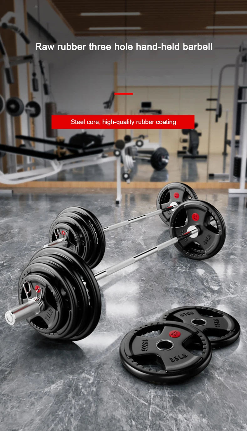 Weightlifting Hard Pull Rubber Barbell Plates Large Hole Bar Barbell Plates Three Hole Handheld Barbell