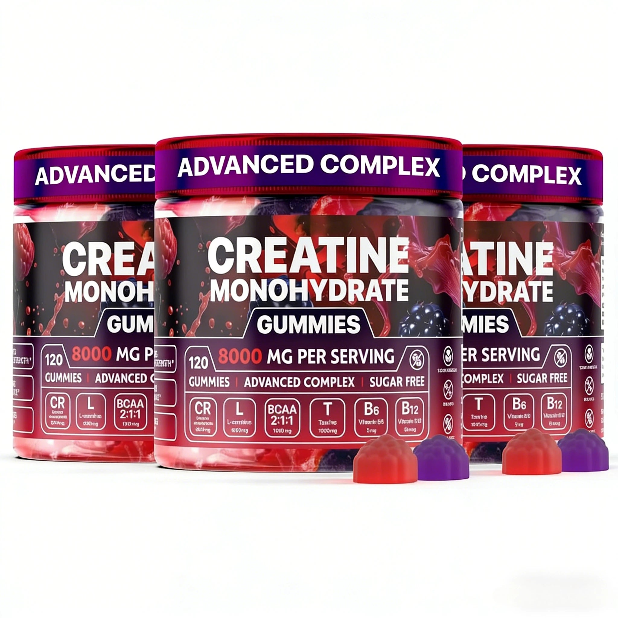 Creatine Monohydrate Gummies Vegan, Sugar-Free Pre Workout Creatine for Men & Women – Raspberry & BlackBerry Flavored Chewable