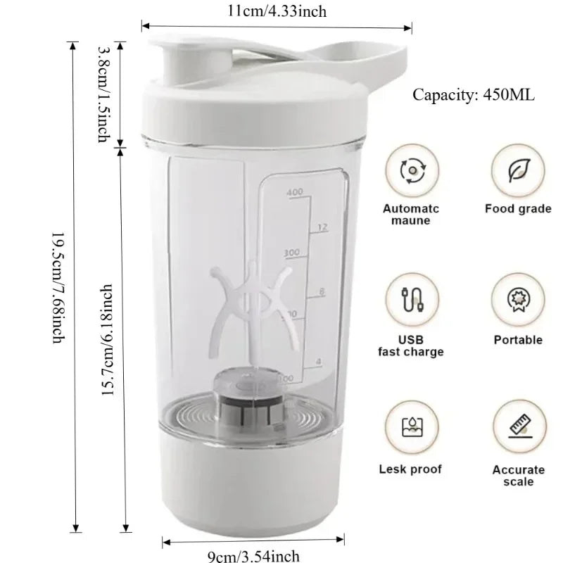 Electric Self Stirring Mug,Protein Powder Milkshake Shaker Bottle,USB Charging Shaker Cup with Scale 15 Oz Water Cup BPA Free