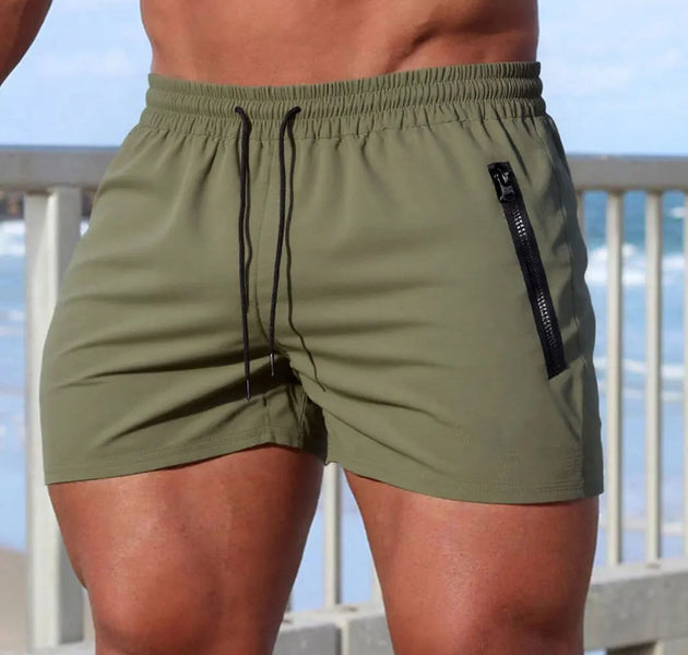 Men's Soild Color Swim Shorts Summer Casual Beach Board Shorts for Men Quick Dry Running Fitness Gym Shorts Zipper Pocket