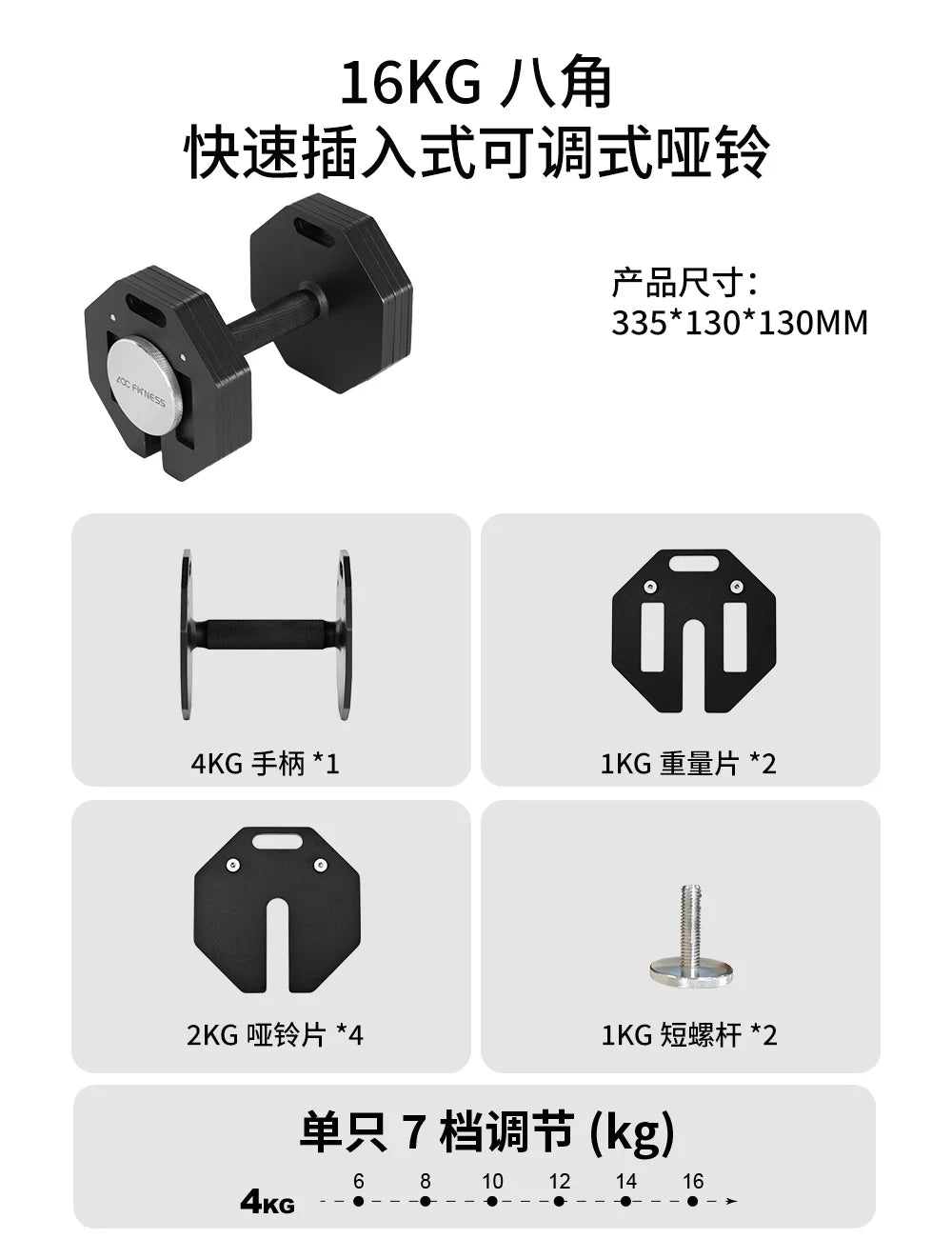 New hot selling plug-in adjustable dumbbell, detachable multifunctional octagonal dumbbell, 2kg incremental dumbbells