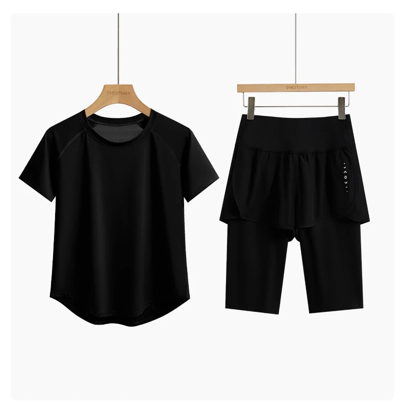 DRUR Women Yoga Suit Summer Lightweight Sport Outfit 2 in 1 High Waist Leggings Sets Fitness Workout Clothes Activewear 2025 New
