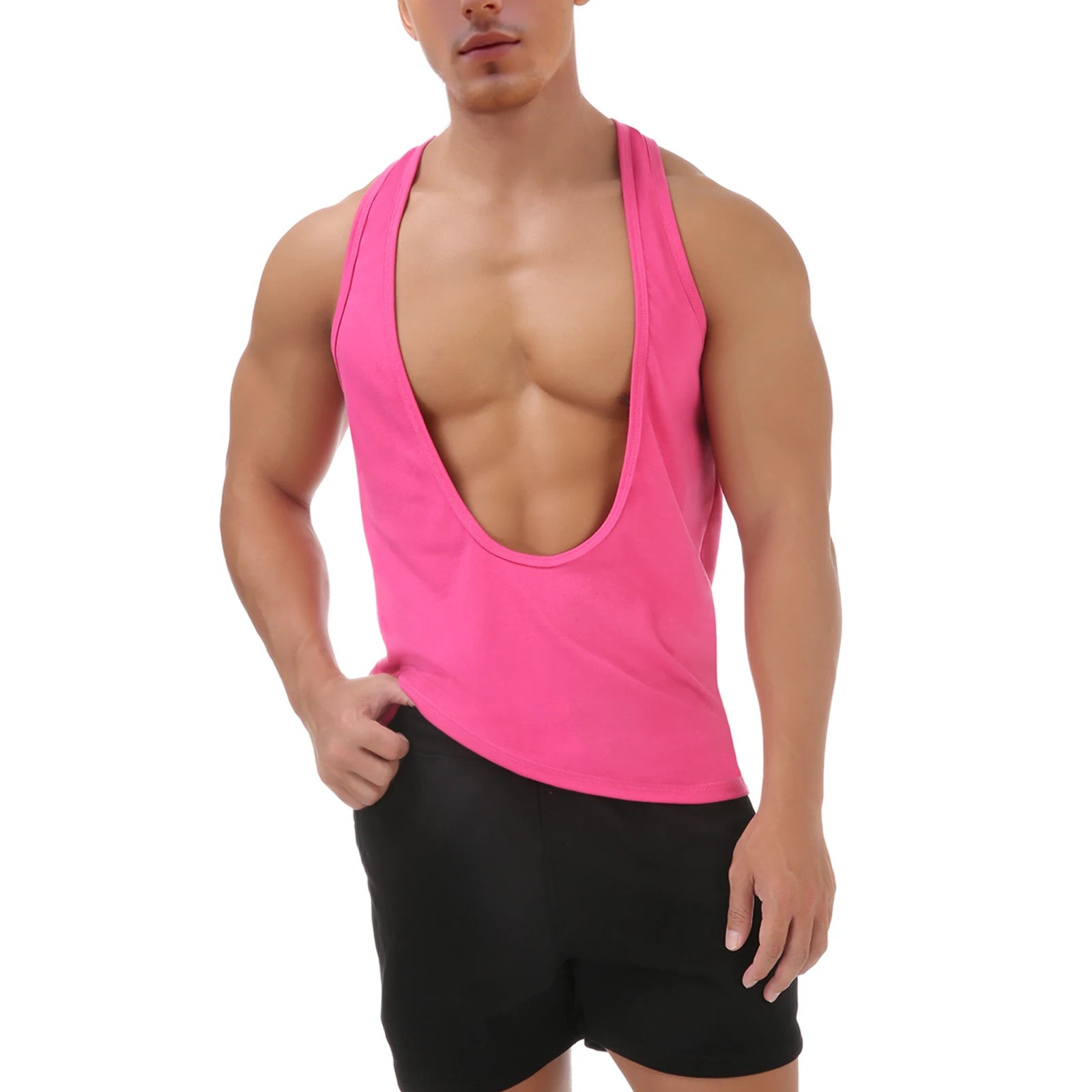 Muscle Tank Vest Men's Sports Sleeveless Shirts Sexy Deep V Neck Loose Summer Vests Solid Color T Shirts Fitness Gmy Tops