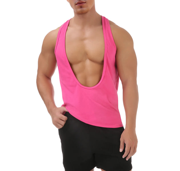 Muscle Tank Vest Men's Sports Sleeveless Shirts Sexy Deep V Neck Loose Summer Vests Solid Color T Shirts Fitness Gmy Tops