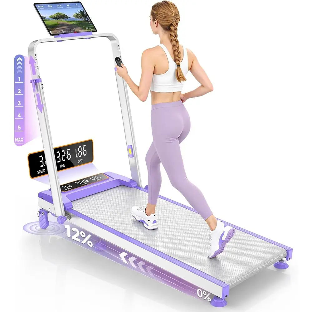 Portable 3.5HP Electric Treadmill with 12% Incline, Adjustable Height, Handle Bar, Under Desk Design, 350LBS Capacity, LED Displ
