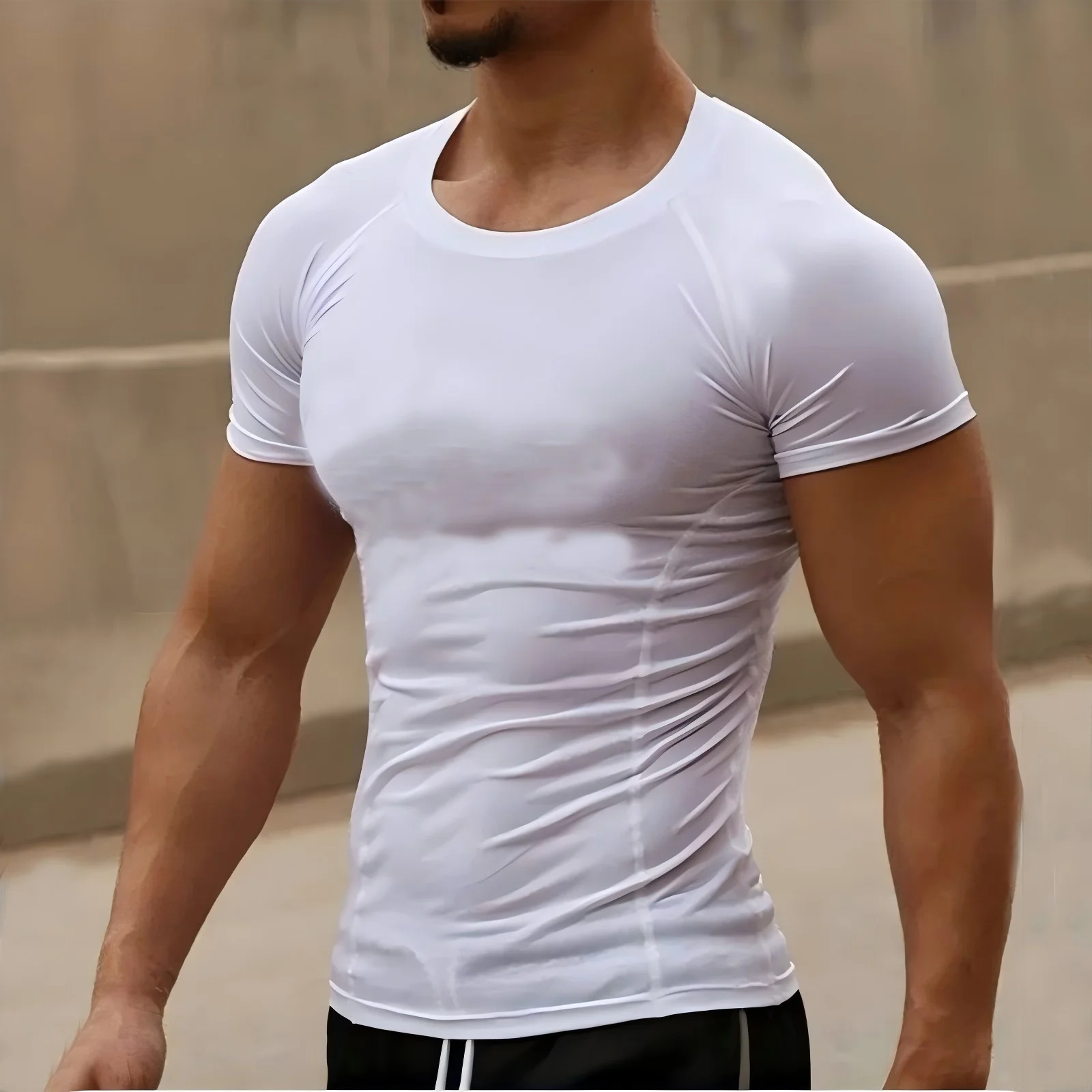 Men's compression running T-shirt fitness tight short sleeved T-shirt training jogging shirt gym sportswear quick drying