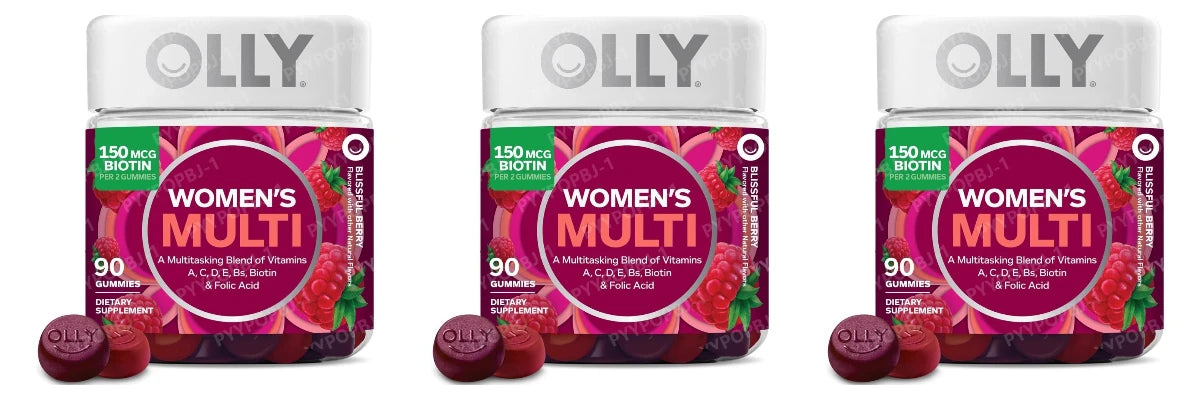 OLLY Women's Multivitamin Gummy, Vitamins A, D, C, E, Biotin, Folic Acid, Adult Chewable Vitamin, Berry Flavor, 45 Day Supply