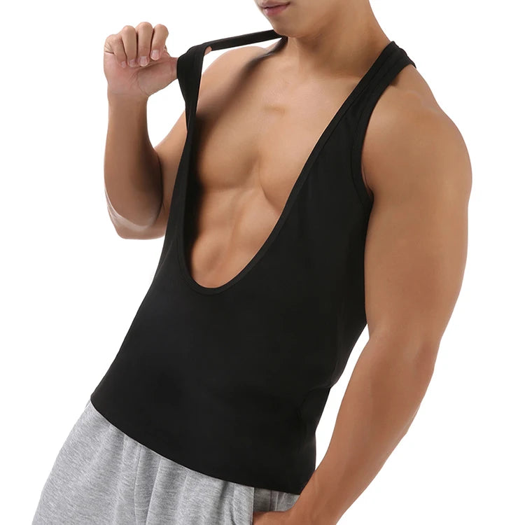 Muscle Tank Vest Men's Sports Sleeveless Shirts Sexy Deep V Neck Loose Summer Vests Solid Color T Shirts Fitness Gmy Tops