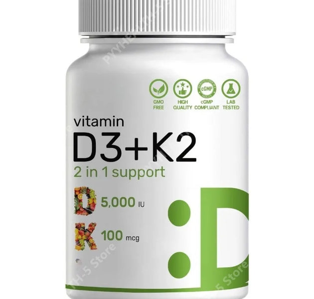 Vitamin D3 5,000 IU + K2 MK7 Softgels, 150 Count | 2-in-1 Complex | Easy To Swallow Compound Vitamin Health Food