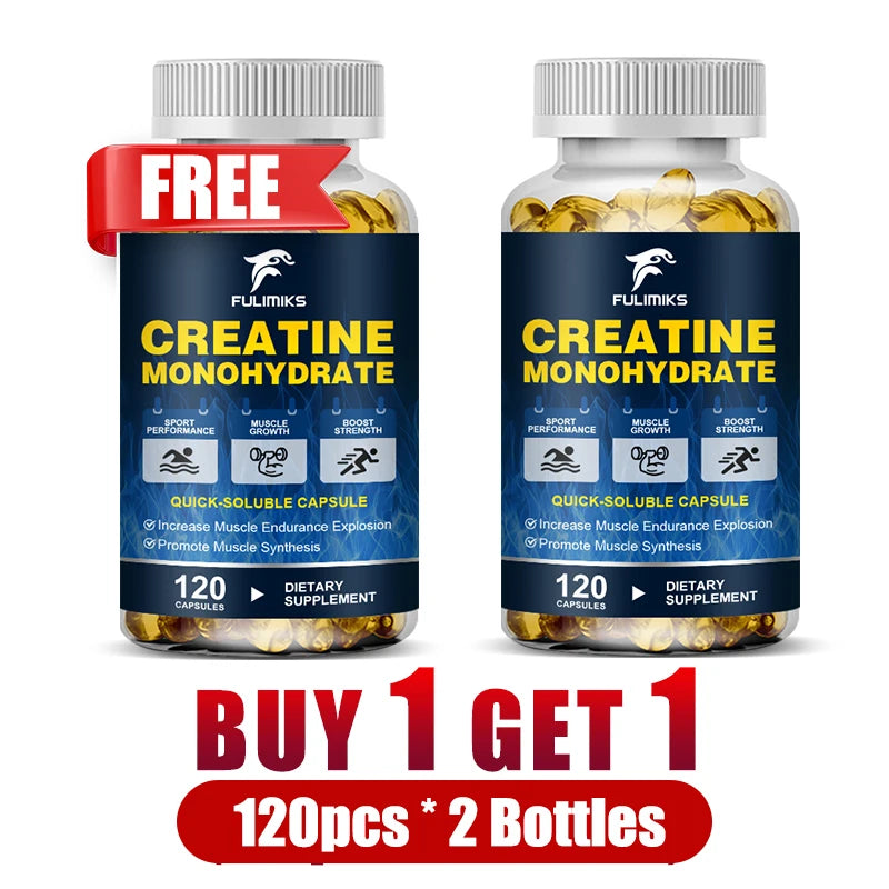 Buy 2 Get 2 Free! Premium Creatine Monohydrate Capsules, Support Muscle Growth, Strength Gains & Exercise Performance, Men