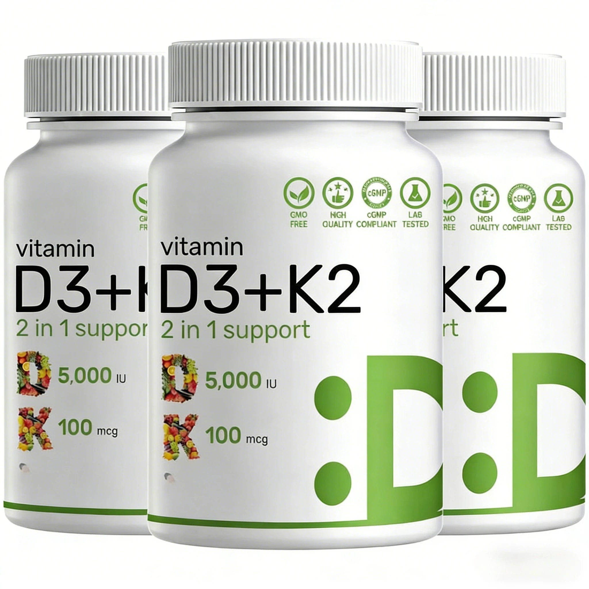 Vitamin D3 5,000 IU + K2 MK7 Softgels, 150 Count | 2-in-1 Complex | Easy To Swallow Compound Vitamin Health Food